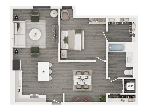 Floor plan for 1 bed, 1 bath, 871 sqft
